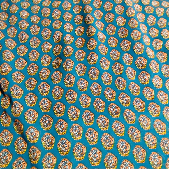 CAbi Medallion Reign Sleeveless Blouse Womens Sz Small Teal Orange Ruffles 3275 - Picture 10 of 11